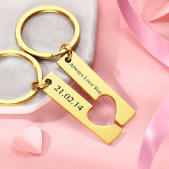 Personalised Engraved Text Stainless Steel Couples Keychains - Customisable Gift