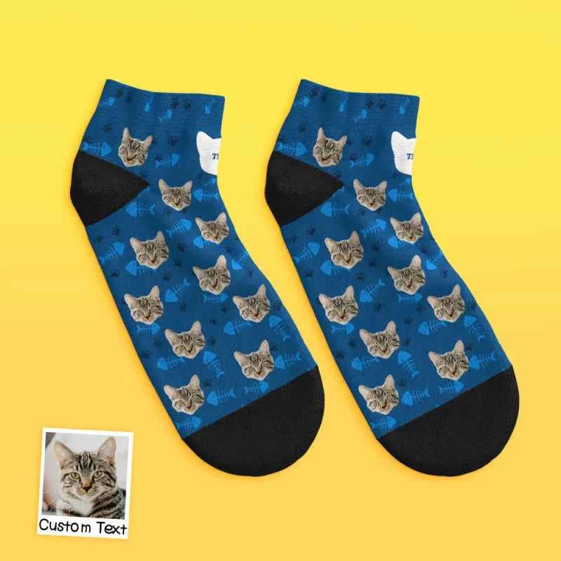 Custom Face Low Cut Ankle Socks with Cat Gift for Pet Lover