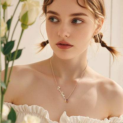 Personalised Birth Flower Necklace with Name & Birthstone - Unique Gift for Her