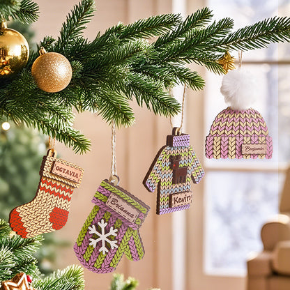 Personalised Name Winter Beanie Hat & Christmas Ornament Set - Custom Mitten, Stocking & Sweater Decor