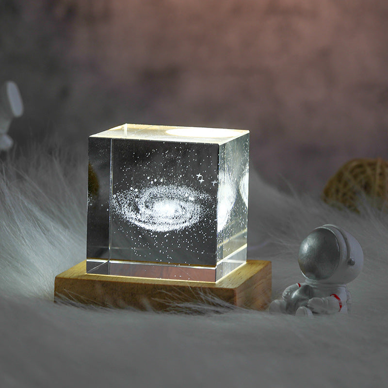 3D Moon Crystal Cube with LED Base | Personalised Night Light Gift