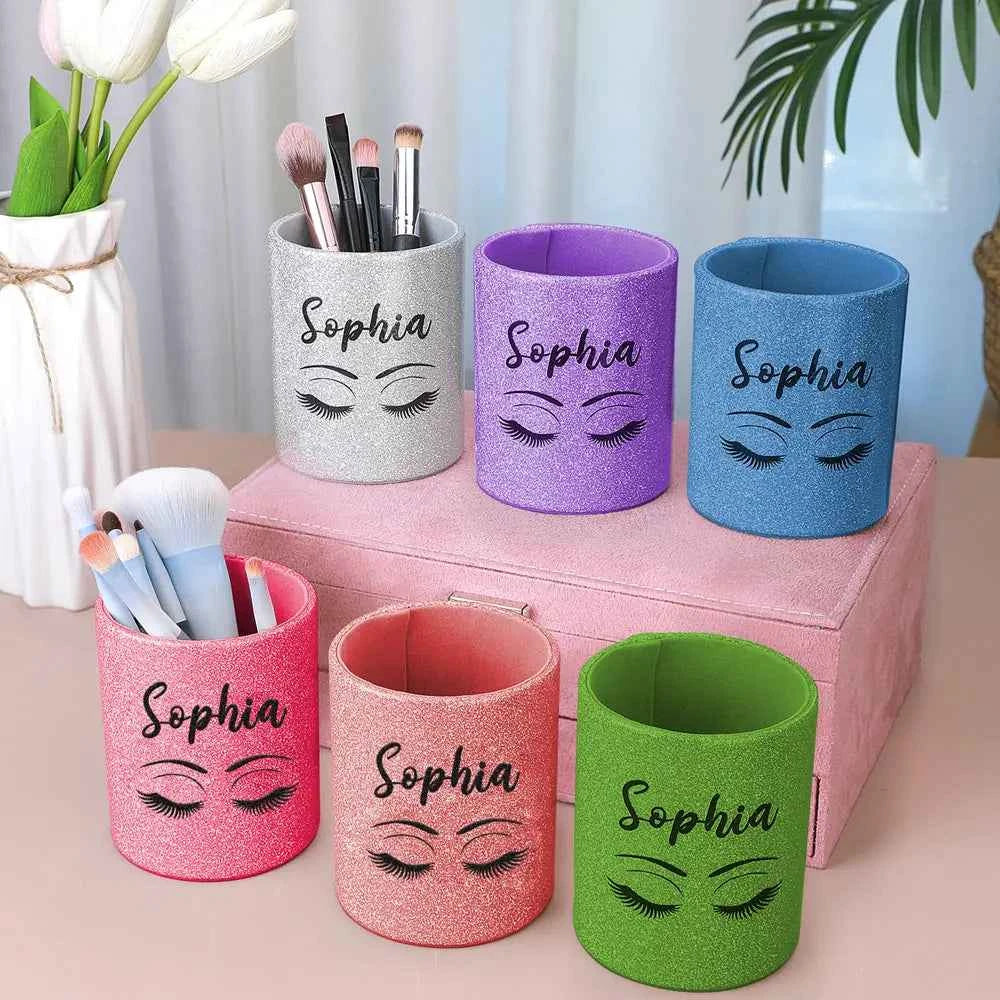 Personalized Glitter Color Make Up Brush Holder with Name Birthday Anniversary Gift for Women