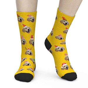 Merry Christmas Funny Design Custom Pet Face Socks