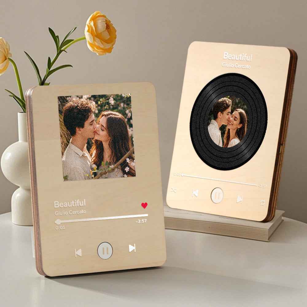 Wooden Music Record Player with Photo Wedding Anniversary Gifts
