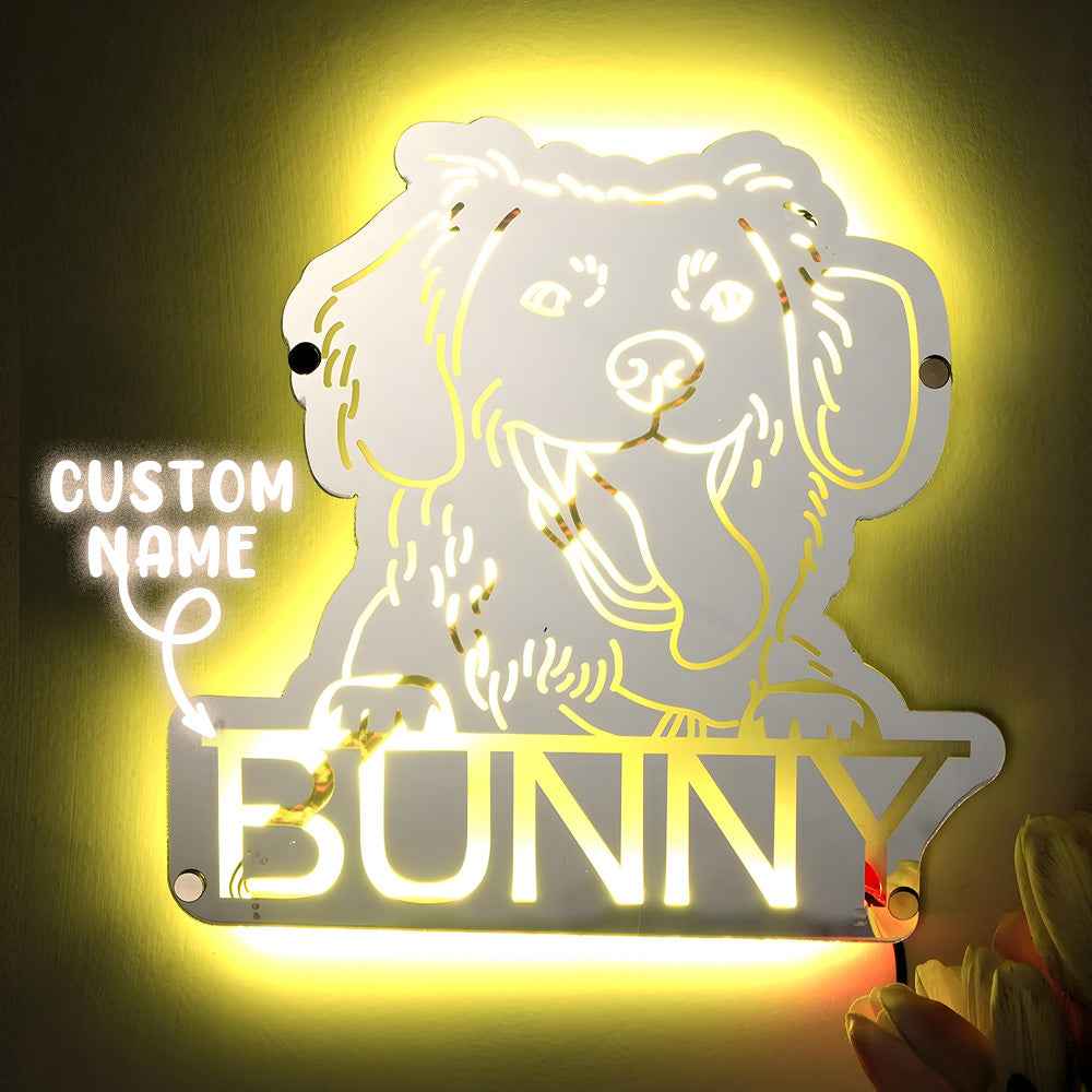 Personalized Pet Photo Name Mirror Light Custom Pet Portrait Mirror Lamp Gift for Pet Lovers