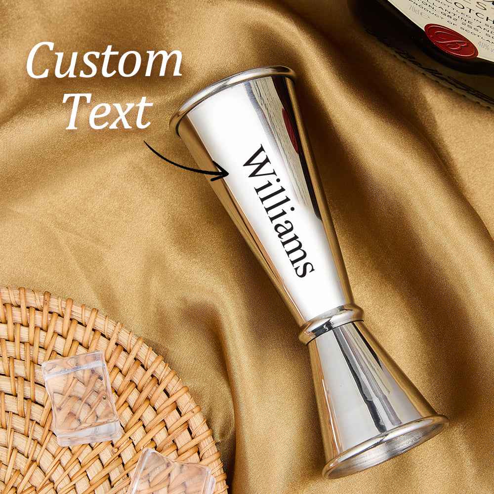 Personalized Engraved Text Stainless Steel Cocktail Jigger Measurements Gift for Bartender