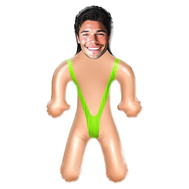 Full view of the personalised inflatable doll made from PVC, ready for celebrations.