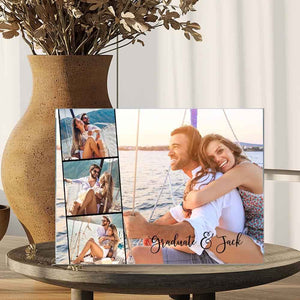 Customize 4 Photo Art Plaque Personalized Photo Name Home Living Plaque Gift