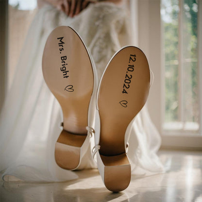 Personalised Heart Wedding Shoe Stickers - Custom Name & Date Transparent Sole Decals