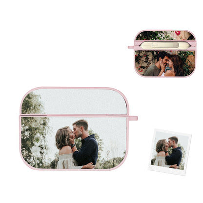 Personalised AirPods case shown from multiple angles with printed photo.