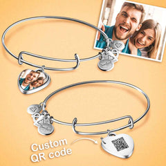 Personalized QR Code Heart Photo Charm Bangle Special Alloy