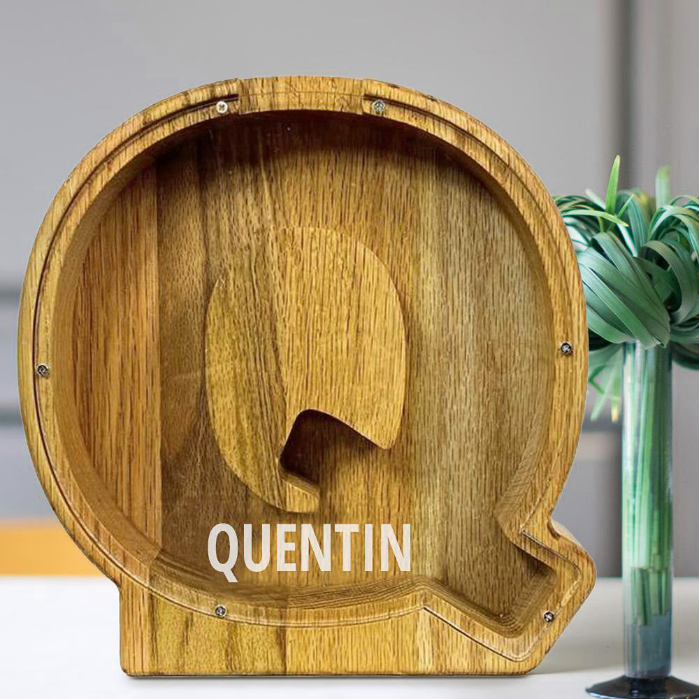 Personalised 26 Letters Piggy Bank - Custom Name Wooden Money Box in Tung Wood