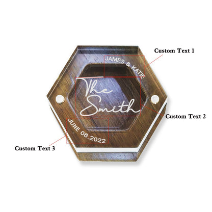 Personalised Acrylic & Walnut Wedding Ring Box - Custom Hexagonal Jewelry Gift