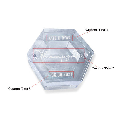 Personalised Acrylic & Walnut Wedding Ring Box - Custom Hexagonal Jewelry Gift