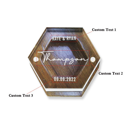 Personalised Acrylic & Walnut Wedding Ring Box - Custom Hexagonal Jewelry Gift