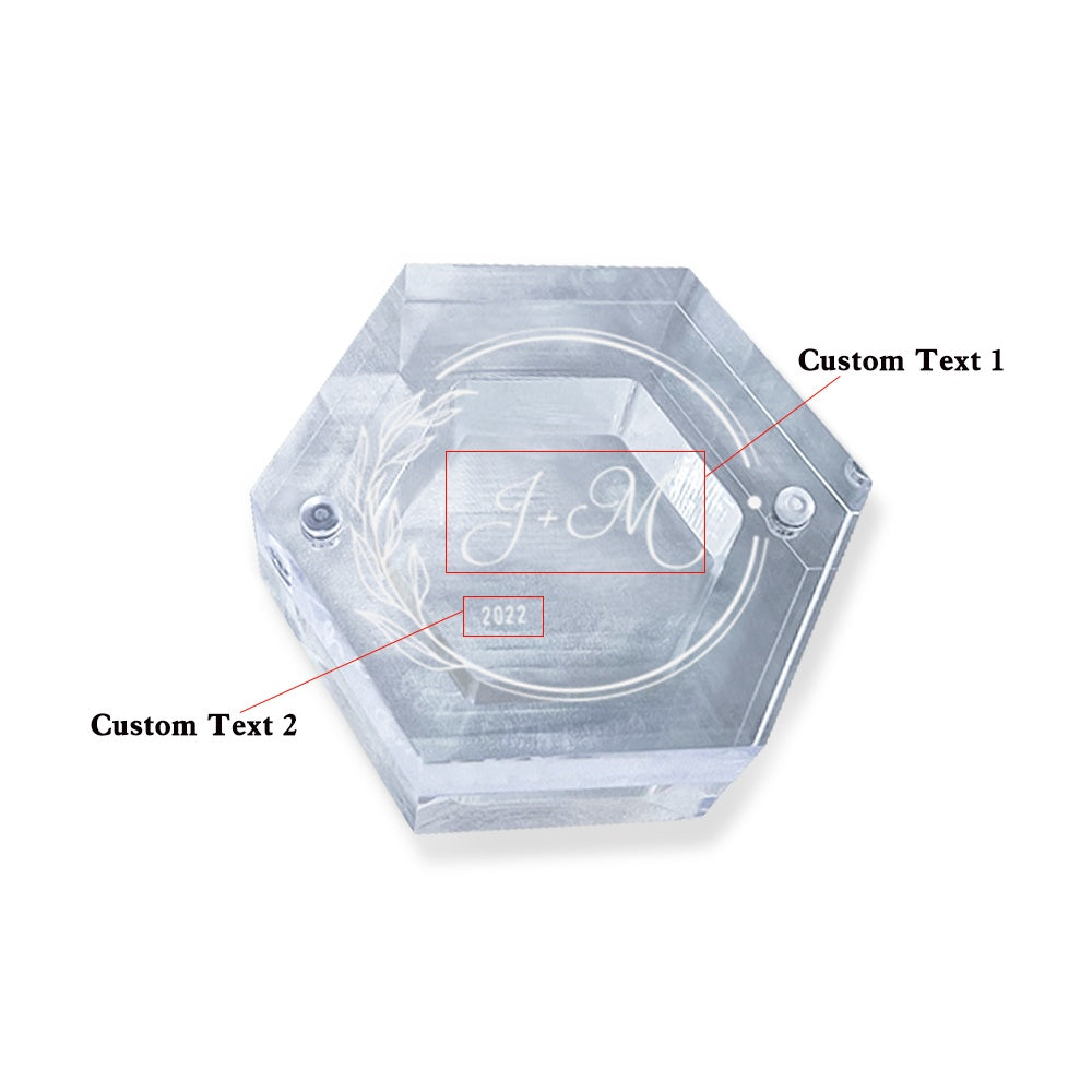 Personalised Acrylic & Walnut Wedding Ring Box - Custom Hexagonal Jewelry Gift