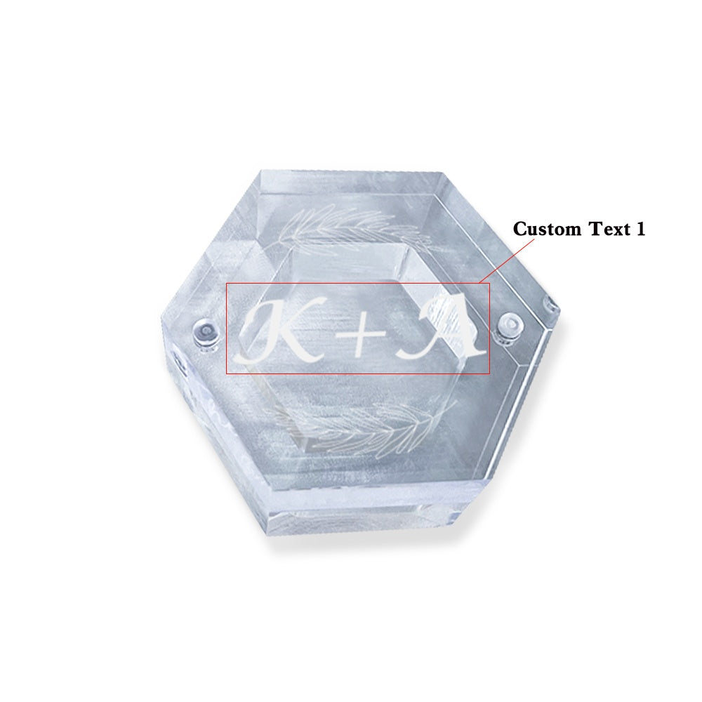 Personalised Acrylic & Walnut Wedding Ring Box - Custom Hexagonal Jewelry Gift