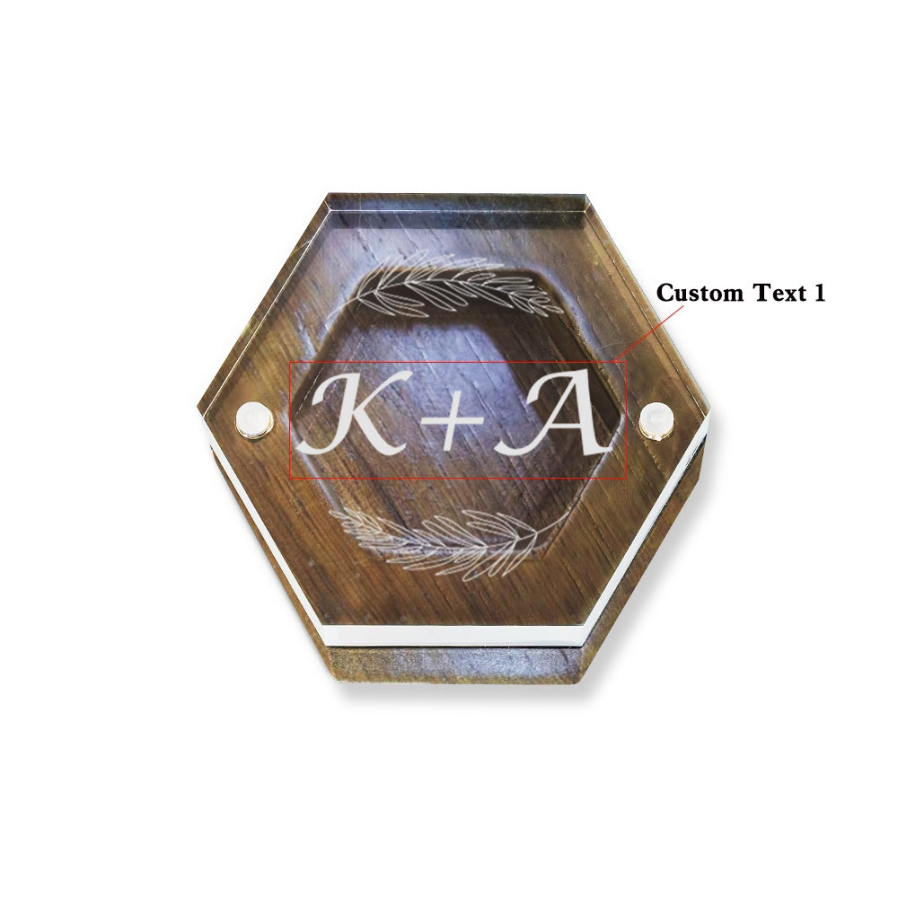 Personalised Acrylic & Walnut Wedding Ring Box - Custom Hexagonal Jewelry Gift