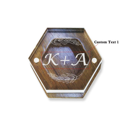 Personalised Acrylic & Walnut Wedding Ring Box - Custom Hexagonal Jewelry Gift