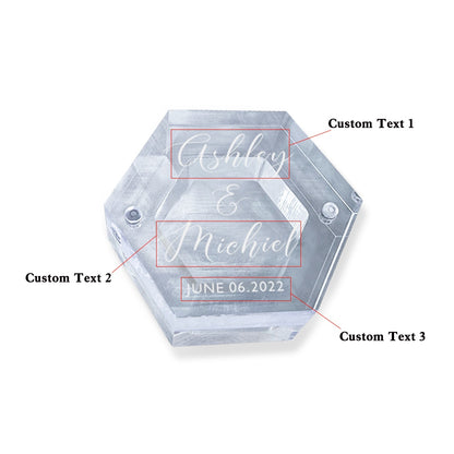 Personalised Acrylic & Walnut Wedding Ring Box - Custom Hexagonal Jewelry Gift