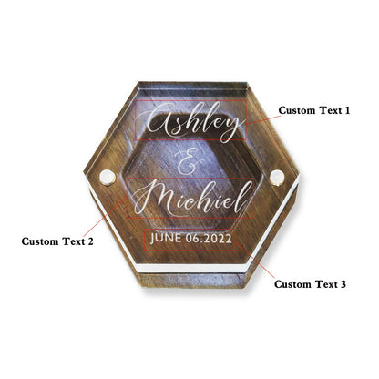 Personalised Acrylic & Walnut Wedding Ring Box - Custom Hexagonal Jewelry Gift