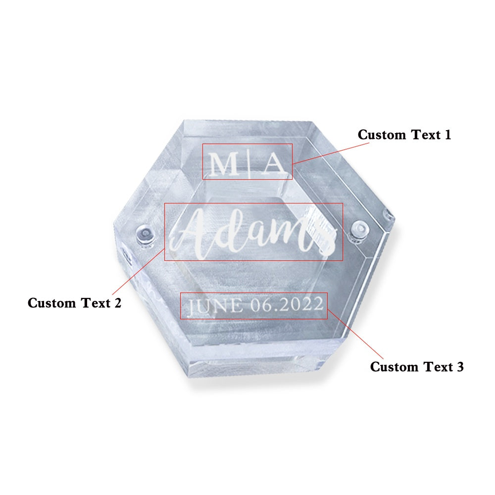 Personalised Acrylic & Walnut Wedding Ring Box - Custom Hexagonal Jewelry Gift