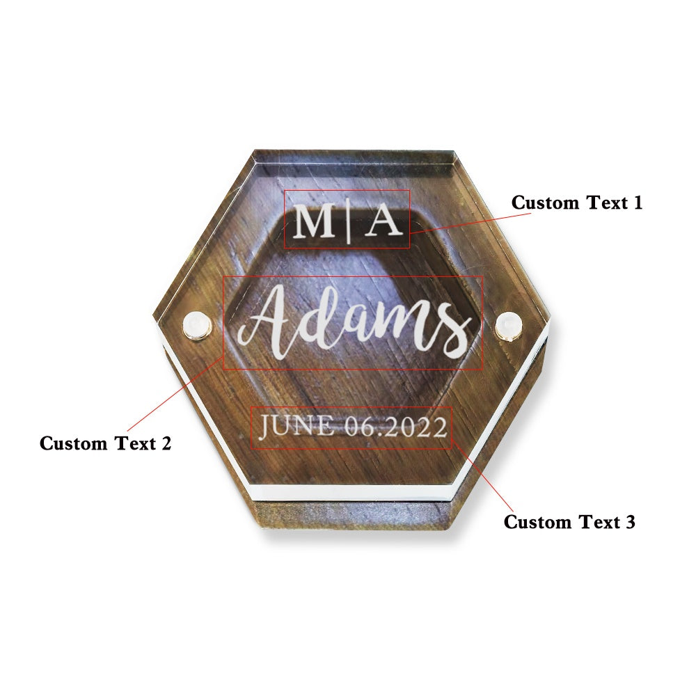 Personalised Acrylic & Walnut Wedding Ring Box - Custom Hexagonal Jewelry Gift
