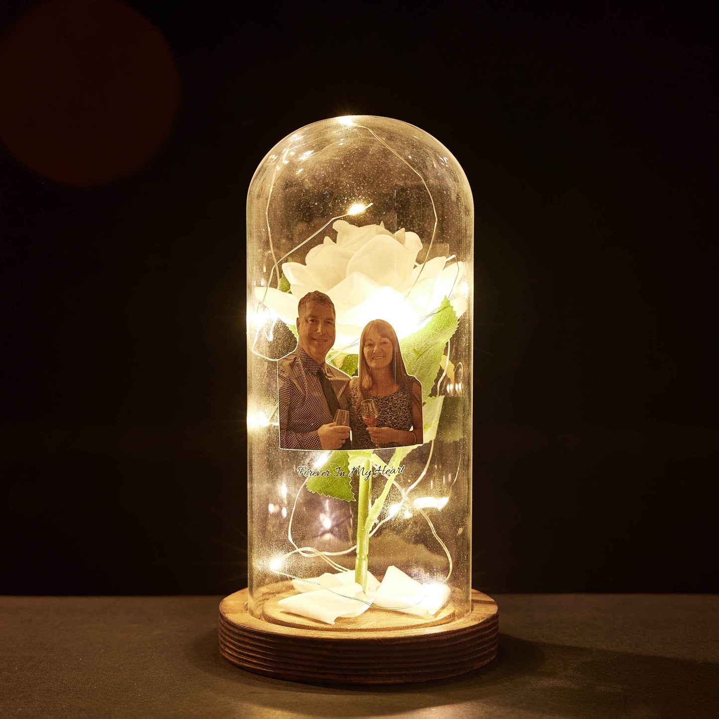 Custom Photo Text LED Night Light Romantic Simulation Eternal Rose in Glass Dome