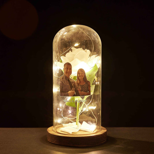 Custom Photo Text LED Night Light Romantic Simulation Eternal Rose in Glass Dome