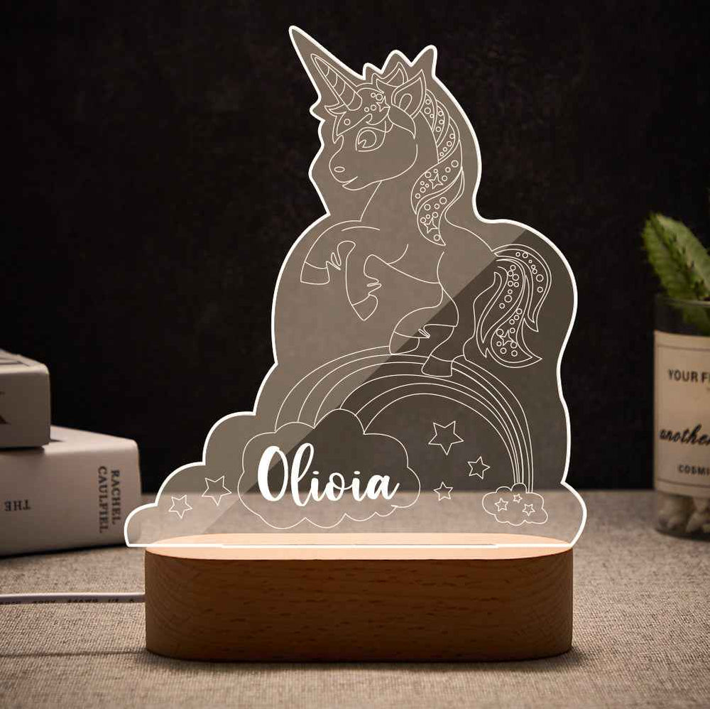 Personalized Name Unicorn Acrylic Night Light Kids Bedroom Decor