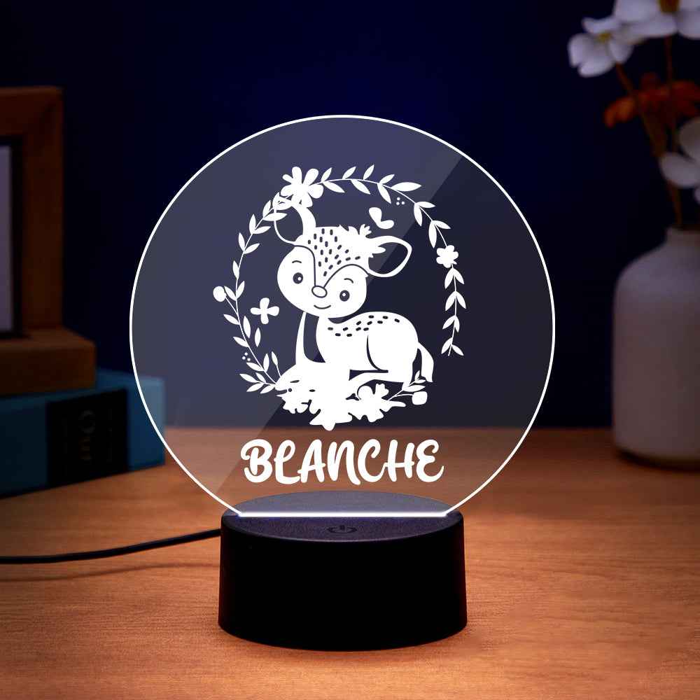 Custom Name Deer Acrylic Night Light Kids Cute Night Lamp
