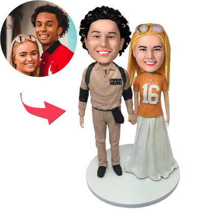 Personalised couple bobblehead with engraved base — handmade polymer clay figurine, custom heads made from photos, ideal anniversary gift (Australia & UK)