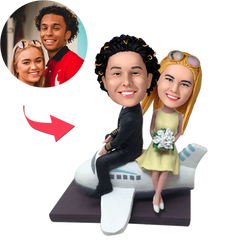 Custom Couple on a Plane Bobblehead with Engraved Text - Personalised Gift