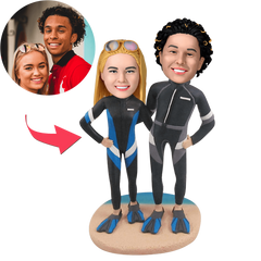Custom Couple Diving Bobblehead with Engraved Text - Personalised Beach Figurine