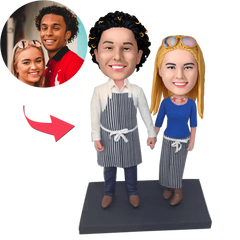 Personalised Kitchen Couple Custom Bobblehead with Engraved Text | Unique Gift