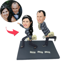 Funny Robbers Couple Custom Bobblehead With Engraved Text - Personalised Gift