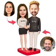 Couple Queen & King Custom Bobbleheads with Personalised Engraving - Handmade UK