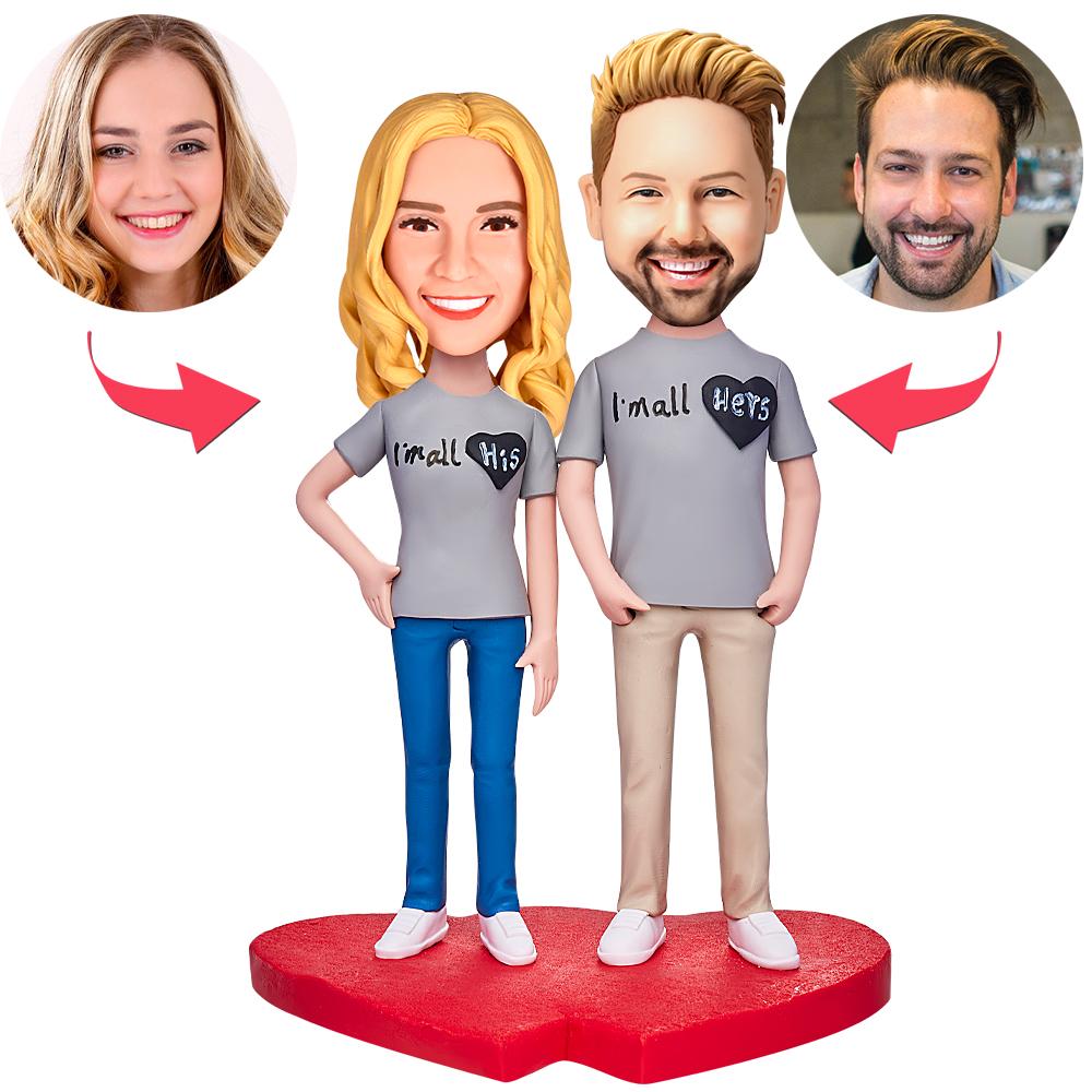 I'm All His/Hers Custom Couple Bobbleheads with Engraved Text - Personalised Gift