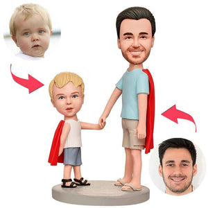 Superman Dad And Son Custom Bobbleheads With Engraved Text