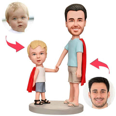 Superman Dad And Son Custom Bobbleheads With Engraved Text