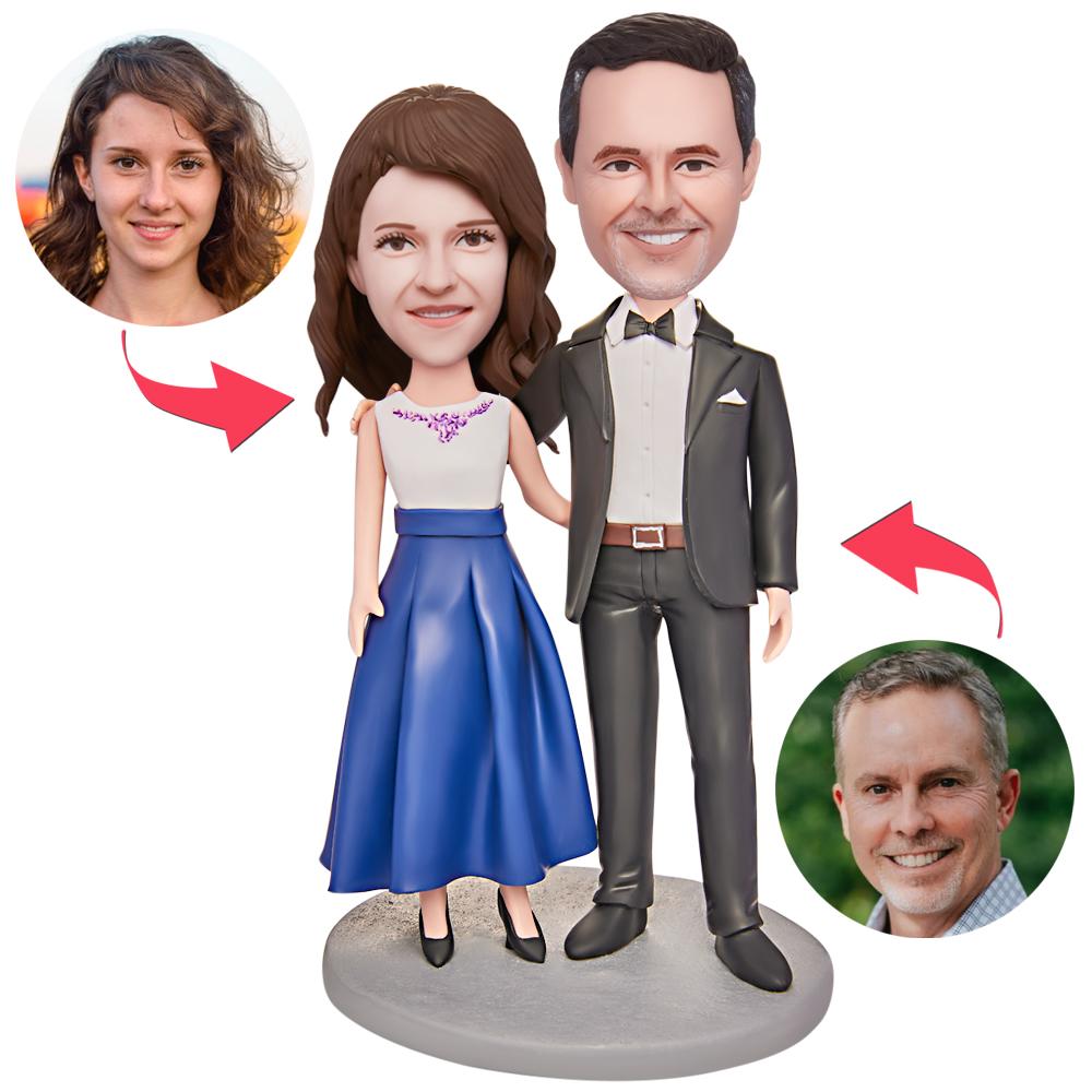 Daddy with Daughter personalised bobblehead with engraved text — polymer clay father and daughter figurine, customised head likeness and fixed pose, ideal personalised gift for dad
