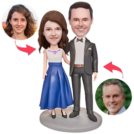 Daddy with Daughter personalised bobblehead with engraved text — polymer clay father and daughter figurine, customised head likeness and fixed pose, ideal personalised gift for dad