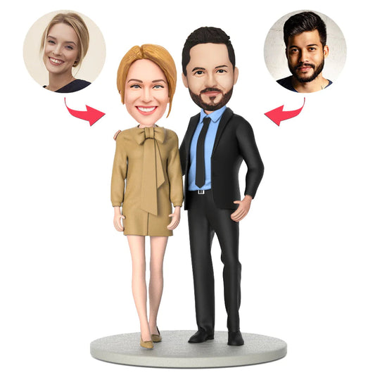 Handcrafted polymer clay personalised couple bobblehead with engraved base — custom Valentine’s gift keepsake