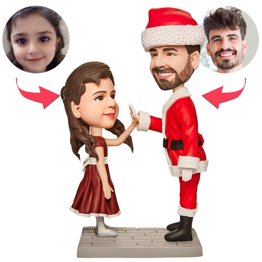Personalised Christmas hand‑clapping bobblehead with engraved base, polymer clay custom head likeness and festive clothing — unique keepsake gift for mum, teachers and friends