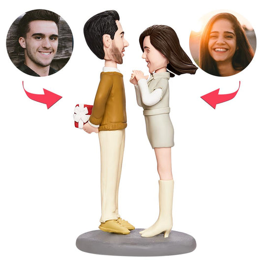 Handcrafted polymer clay personalised bobblehead with engraved text — custom bobble head Valentine's gift surprise; head customised only, perfect personalised bobblehead for Australia.