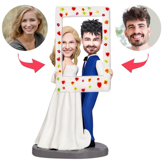 Personalised polymer clay couple bobblehead with engraved base — custom couple bobblehead Valentines gift; heads personalised from your photos