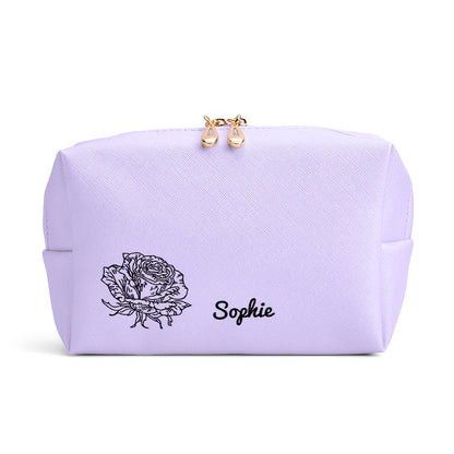 Gift-ready presentation of personalised leather make-up bag in elegant packaging — perfect personalised gift for her on birthdays or special occasions