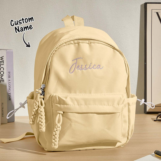 Personalised embroidered kids backpack with name on front – pink nylon school bag, ideal back-to-school gift for girls