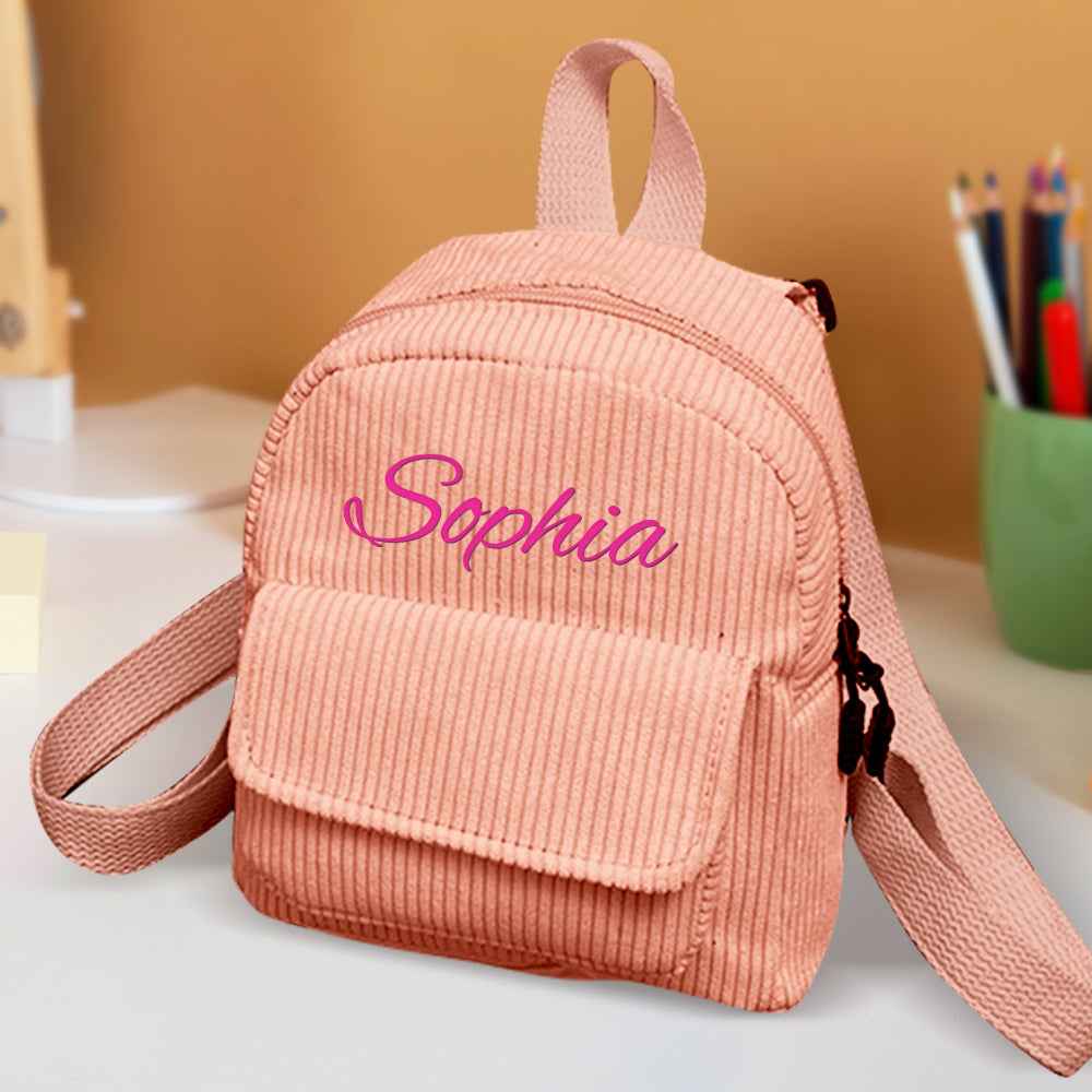 Personalized Mini Backpack with Name Corduroy School Bag Back to School Gift for Kids