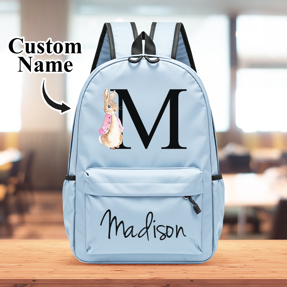 Close-up of high-quality zip and pull on personalised rabbit school bag – smooth durable hardware for daily use by children